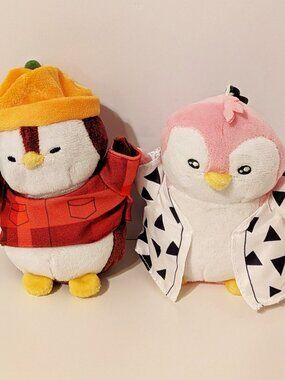 P.M.I. Pudgy Penguins Flannel Pudgy Huddle 5" Plush Clip-On Set of 2 Keychains